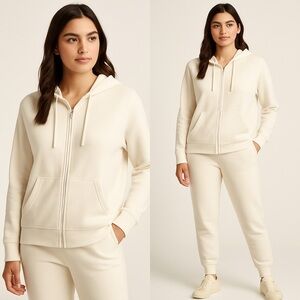 PIOMBO Womens Lounge Set Zip Hoodie & Jogger Sweatpants, Ivory Cream, Size L,NWT